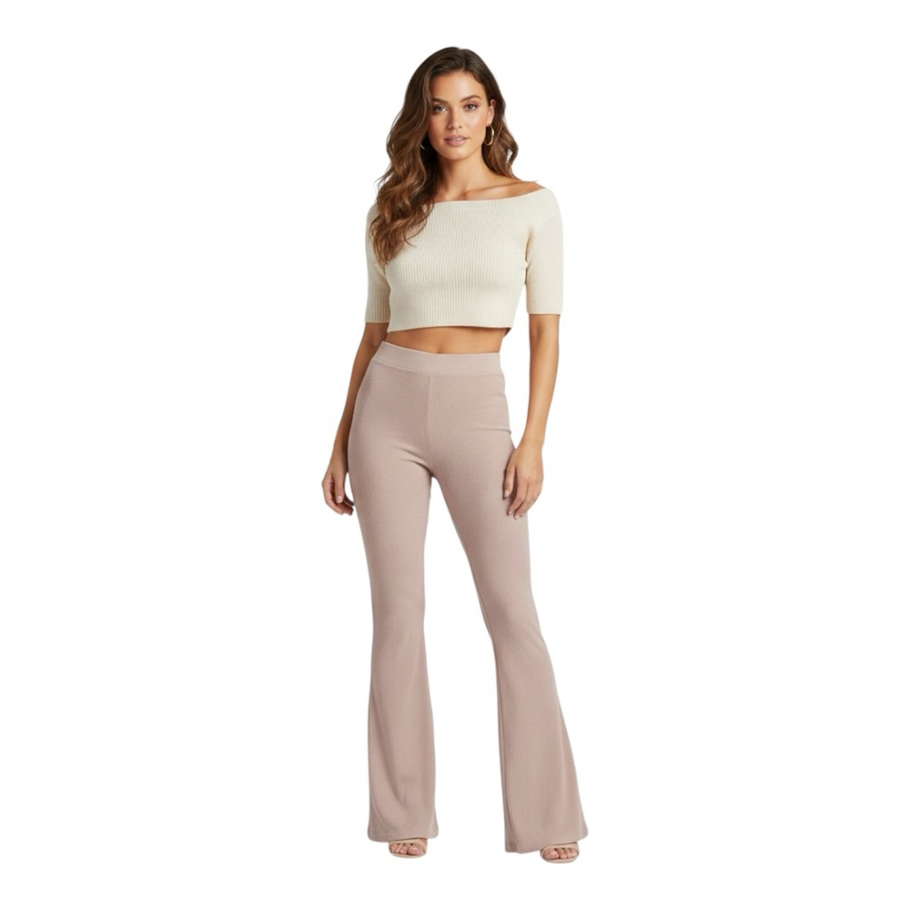 Steve Madden Ribbed Flare Pants Bark M NWT